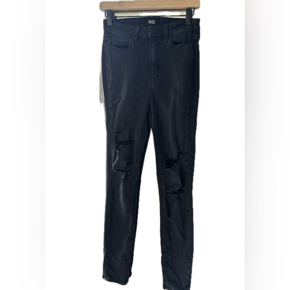 PAIGE skinny jeans. Black. Distressed. Lightly worn.